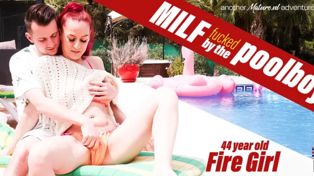 MatureNL XXX The Poolboy get’s seduced by MILF Fire Girl to fuck her right next to the pool under the sun